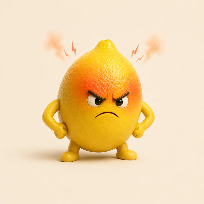 Angry lemon with fists on hips