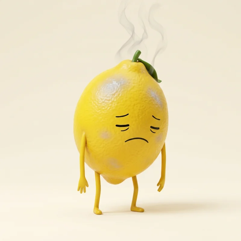Burnt-out lemon slumped with smoke rising from the top