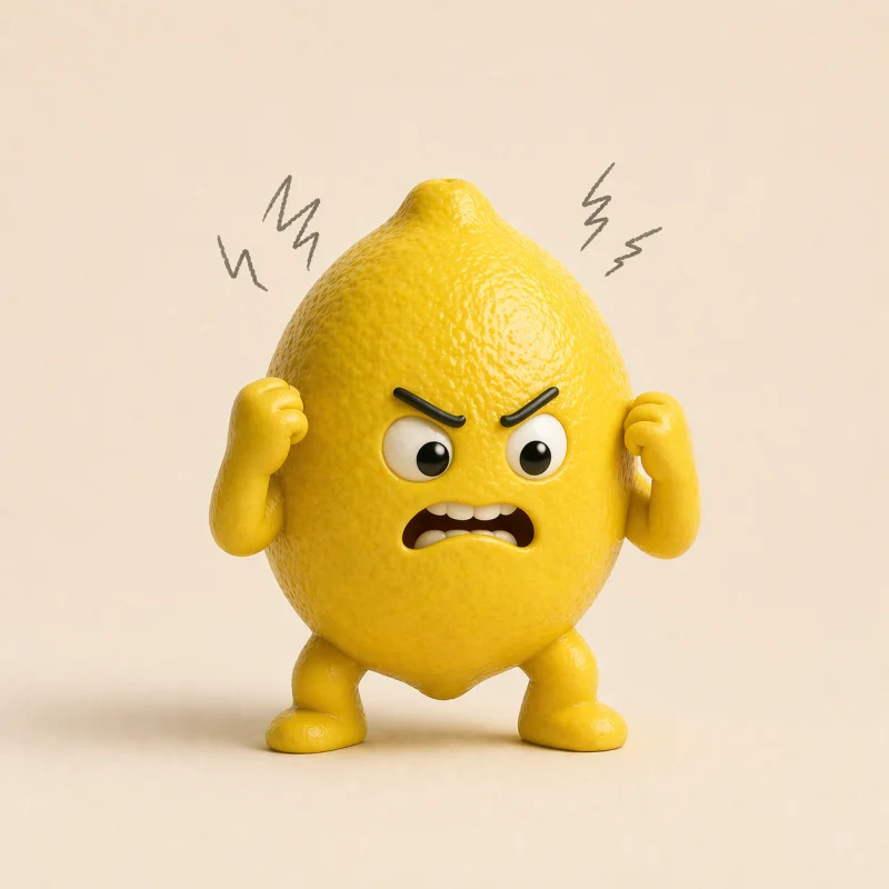 Frustrated lemon with clenched fists raised