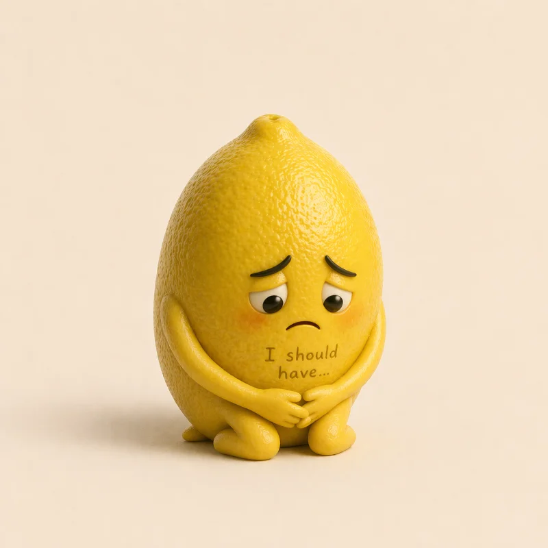 Guilty lemon hugging itself, 'I should have'