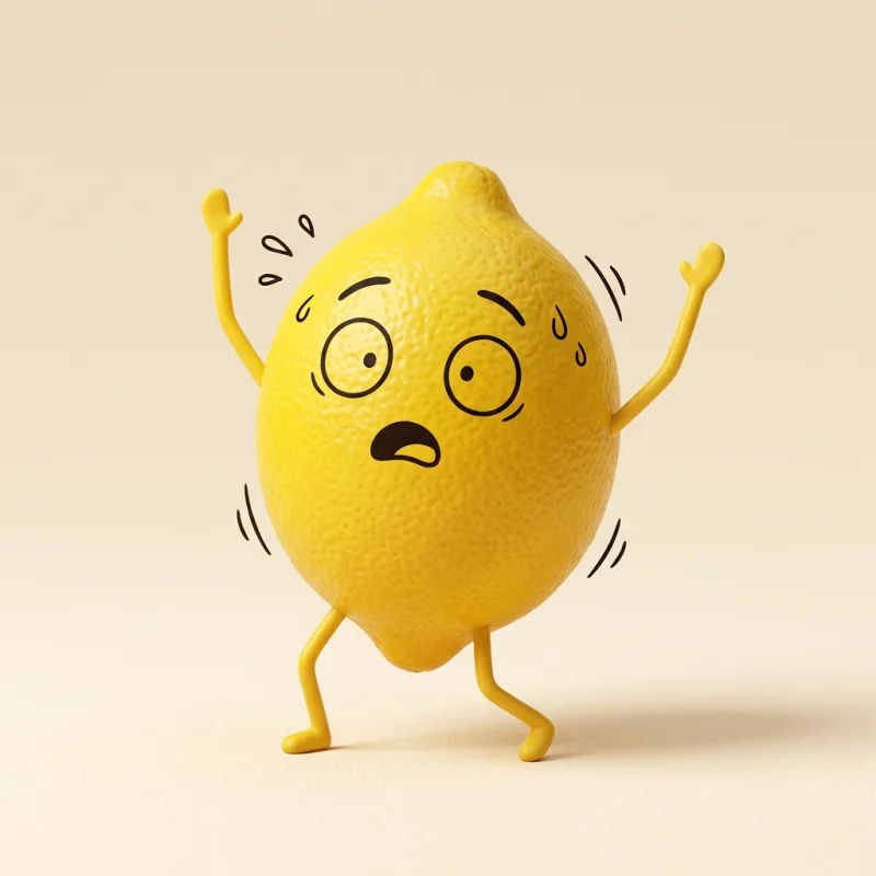 Panicked lemon with arms thrown up and wide eyes